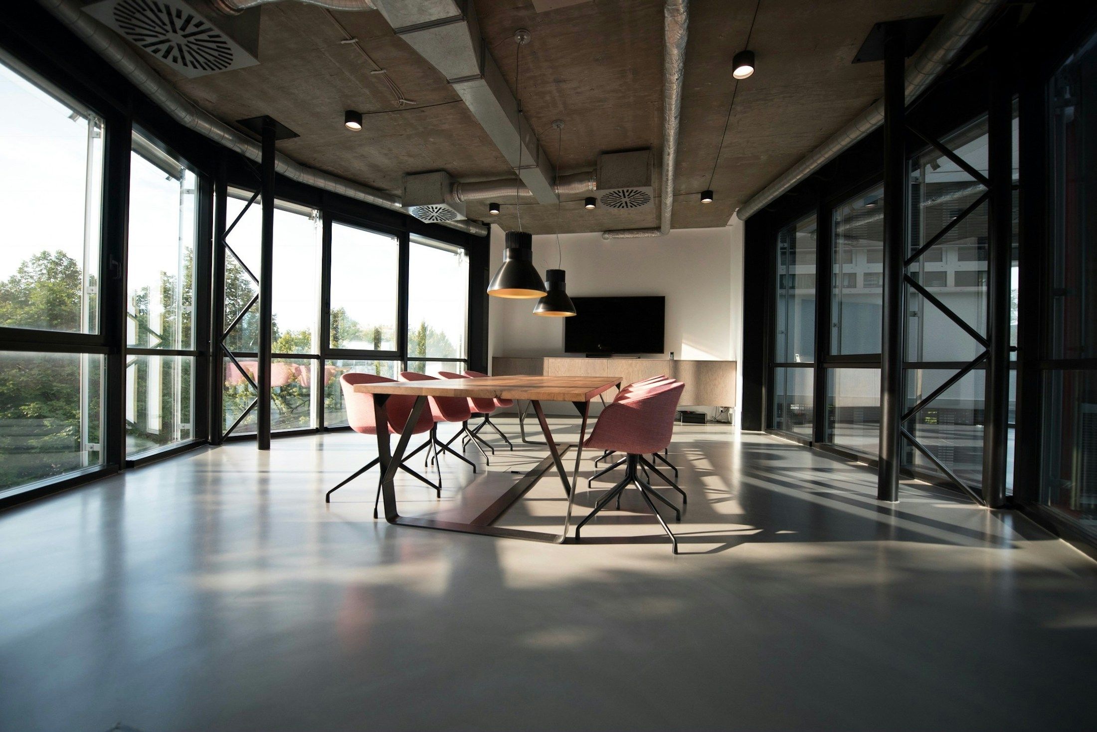 Immaculate modern corporate office with glass walls
